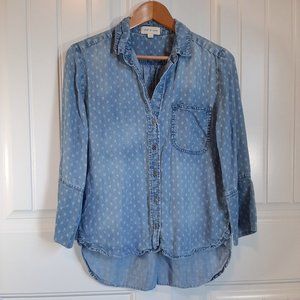 Cloth & Stone Dot Pattern Blue Chambray Button Down Shirt S